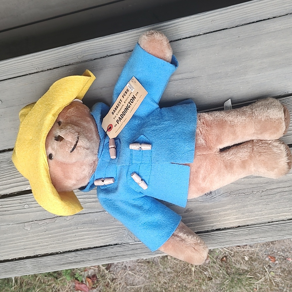 Vintage Eden Toys Inc 1975 Paddington Bear Plush Blue Coat Yellow Hat 19" Tall